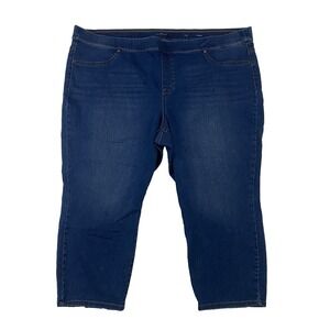 New Directions‎ CROP Pull On Denim Bllue Jeans Plus Size 24W Dark Wash Stretch